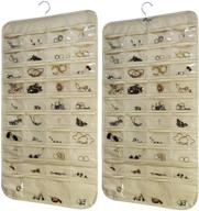 double-sided hanging jewelry organizer with 80 pockets for closet storage, ideal for necklaces, bracelets, and earrings, includes hanger - sleek beige design, 2 pack логотип