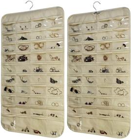 img 4 attached to Double-Sided Hanging Jewelry Organizer with 80 Pockets for Closet Storage, Ideal for Necklaces, Bracelets, and Earrings, Includes Hanger - Sleek Beige Design, 2 Pack