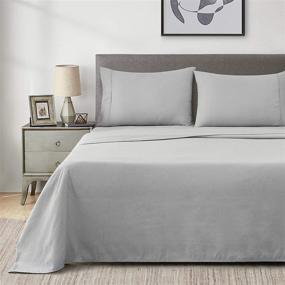 img 4 attached to 🛏️ Premium Umchord 1800 Thread Count Cal King Sheet Set - Extra Soft, Deep Pocket Cooling Bed Sheets in Light Grey - Wrinkle & Fade Resistant 4 Piece Set