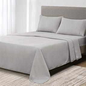 img 3 attached to 🛏️ Premium Umchord 1800 Thread Count Cal King Sheet Set - Extra Soft, Deep Pocket Cooling Bed Sheets in Light Grey - Wrinkle & Fade Resistant 4 Piece Set