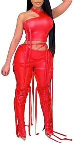 img 4 attached to MESLIMA Leather Outfits Sleeveless Clubwear Women's Clothing for Jumpsuits, Rompers & Overalls