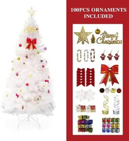 img 3 attached to 🎄 Premium 6ft White Christmas Tree: Hinged Artificial Pine with Solid Metal Stand, 100pc Ornaments for Indoor & Outdoor Decoration - 800 Tips