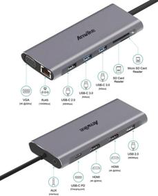 img 3 attached to USB-C-хаб, docking-станция ANWIKE для MacBook Pro, MacBook Air, iPad Pro, Dell XPS, docking-станция MacBook (DP ALT) - 2 HDMI, VGA, Ethernet, аудио, 4 порта USB, USB-C PD, SD/TF.