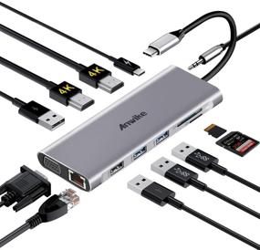 img 4 attached to USB-C-хаб, docking-станция ANWIKE для MacBook Pro, MacBook Air, iPad Pro, Dell XPS, docking-станция MacBook (DP ALT) - 2 HDMI, VGA, Ethernet, аудио, 4 порта USB, USB-C PD, SD/TF.