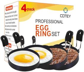 img 4 attached to 🍳 COTEY 3.5-Inch Nonstick Egg Rings Set of 4 - Round Crumpet Ring Mold Shaper for English Muffins, Pancakes, and Burgers - Portable Grill Accessories for Camping and Indoor Breakfast Sandwich Cooking