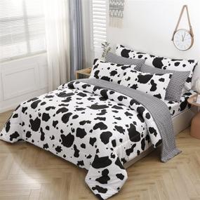 img 3 attached to Stylish SUCSES 8-Piece Cow Comforter Set Queen Bed in A Bag - Deluxe Black and White Bedding Ensemble with Comforter and Sheets - (1 Comforter, 1 Flat Sheet, 1 Fitted Sheet, 1 Body Pillowcase, 2 Pillowcases, 2 Pillow Shams)