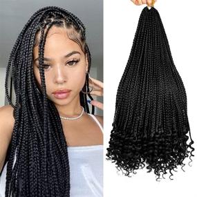 img 4 attached to 👸 Goddess Hair Box Braids Crochet Hair With Curly Ends Pre-Looped Black Braid Crochet Hair For Black Women Princess Style Synthetic Hair Extensions - 6 Packs Colorful Crochet Box Braids (24 inch, 1B#)