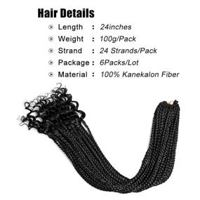 img 2 attached to 👸 Goddess Hair Box Braids Crochet Hair With Curly Ends Pre-Looped Black Braid Crochet Hair For Black Women Princess Style Synthetic Hair Extensions - 6 Packs Colorful Crochet Box Braids (24 inch, 1B#)