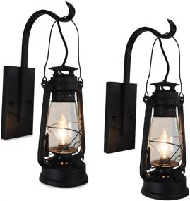 img 2 attached to 🕯️ Large Hurricane Glass Lantern Wall Sconce Set (Black) - 2 Pack