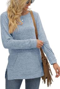 img 2 attached to 👕 Saloogoe Women's Crewneck Long Sleeve Sweatshirt: Stylish Kangaroo Pocket & Side Split Design