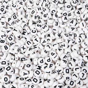 img 4 attached to 📿 800 Pieces White Round Acrylic Alphabet Beads with Black Letters A to Z - 4x7mm for DIY Jewelry Making: Bracelets, Necklaces, Key Chains