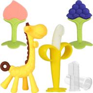 haili xmgq baby teething toys: silicone teether set for soothing sore gums, banana toothbrush, fruit giraffe shape - bpa free, freezer safe - infant boys and girls relief logo