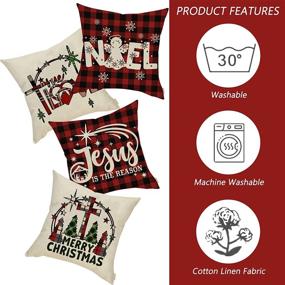 img 3 attached to 🎄 Fahrendom Christmas Tree Cross Decorative Pillow Cover Set of 4 – 18x18 Xmas Noel Love Decoration Farmhouse Religious Throw Pillowcase in Red Black Buffalo Plaid – Holiday Cushion Case for Home Decor