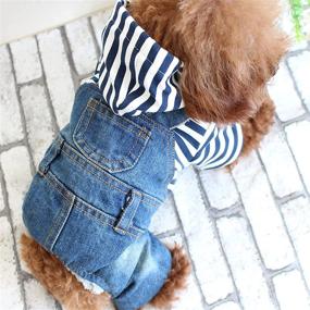 img 3 attached to 👕 Tengzhi Denim Striped or Grid Dog Jumpsuits: Pet Puppy Cat Hoodie Jean Coat Four Feet Clothes for Small Dogs, Teddy Yorkies Sweatshirt Jeans Overalls