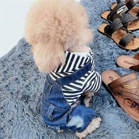 img 2 attached to 👕 Tengzhi Denim Striped or Grid Dog Jumpsuits: Pet Puppy Cat Hoodie Jean Coat Four Feet Clothes for Small Dogs, Teddy Yorkies Sweatshirt Jeans Overalls