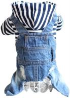 👕 tengzhi denim striped or grid dog jumpsuits: pet puppy cat hoodie jean coat four feet clothes for small dogs, teddy yorkies sweatshirt jeans overalls логотип