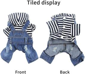 img 1 attached to 👕 Tengzhi Denim Striped or Grid Dog Jumpsuits: Pet Puppy Cat Hoodie Jean Coat Four Feet Clothes for Small Dogs, Teddy Yorkies Sweatshirt Jeans Overalls