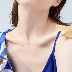 img 3 attached to 💎 18 inch 10K Real Gold Cross Necklace for Women with Natural Round-cut Diamond Accent - Perfect Anniversary Love Gift Jewelry for Her