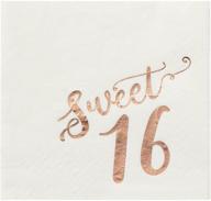 🌹 stylish sweet 16 napkins: white with rose gold foil details, 50-pack (5 x 5 inches) logo