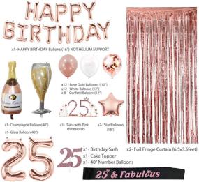 img 3 attached to Rose Gold 25th Birthday Party Decorations for Women – Supplies Include Foil Fringe Curtains, Happy Birthday Balloons, Birthday Tiara & Sash, Cake Topper