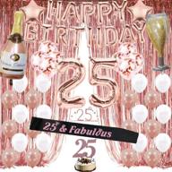 rose gold 25th birthday party decorations for women – supplies include foil fringe curtains, happy birthday balloons, birthday tiara & sash, cake topper логотип