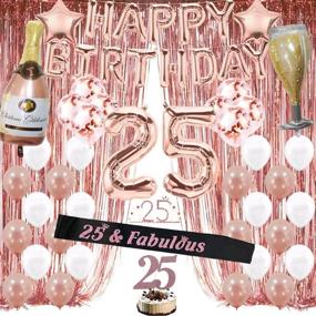 img 4 attached to Rose Gold 25th Birthday Party Decorations for Women – Supplies Include Foil Fringe Curtains, Happy Birthday Balloons, Birthday Tiara & Sash, Cake Topper