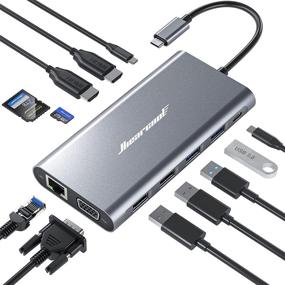 img 4 attached to 🔌 Hiearcool Quadruple Monitor USB C Docking Station: 12IN1 MacBook Dell Hp Lenovo ASUS Compatible (HDMI VGA PD3.0 Ethernet SD/TF Reader USB Ports USB C)