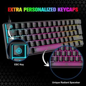 img 2 attached to 🎮 60% Mini Portable Gaming Keyboard | RGB Backlit | Anti-Ghosting | Ergonomic | Metal Plate | Waterproof | for Typist Laptop PC Mac Gamer (Black Keycap/Blue Switch)