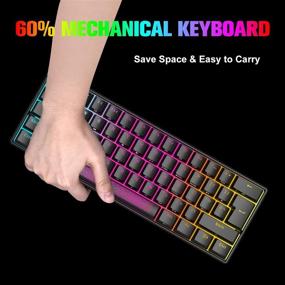 img 3 attached to 🎮 60% Mini Portable Gaming Keyboard | RGB Backlit | Anti-Ghosting | Ergonomic | Metal Plate | Waterproof | for Typist Laptop PC Mac Gamer (Black Keycap/Blue Switch)