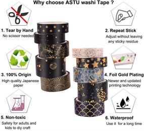 img 3 attached to 🌺 ASTU Black Washi Tape Set - Vintage Floral Masking Tape Assortment for Bullet Journals, Scrapbooking, Crafts, Gift Wrapping - 15mm Wide, Black & Gold Foiled (Black Gold Foiled Floral)