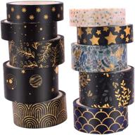 🌺 astu black washi tape set - vintage floral masking tape assortment for bullet journals, scrapbooking, crafts, gift wrapping - 15mm wide, black & gold foiled (black gold foiled floral) logo