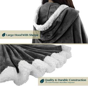 img 2 attached to Pavilia Angel Wrap Hooded Blanket: Soft Sherpa Fleece Poncho Blanket with Pockets – Stylish, Plush, and Warm Cape for Women in Gray