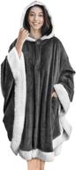 pavilia angel wrap hooded blanket: soft sherpa fleece poncho blanket with pockets – stylish, plush, and warm cape for women in gray logo