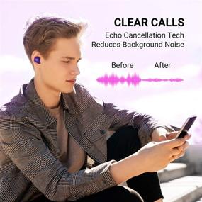 img 2 attached to 🎧 TCL SOCL500TWS Wireless Earbuds with Strong Bass, Type-C Charging Case, 26-Hour Playtime, Bluetooth 5.0, Secure Fit, Waterproof, Noise Isolation, One-Step Pairing for Gym - Sunset Violet