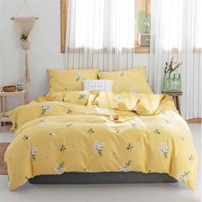 img 4 attached to Floral Twin Bedding Sets in Yellow - 3-Piece Cotton Flowers Duvet Cover Set with 2 Pillow Shams - Cute Comforter Cover for Teenagers and Adults - Twin Size Floral Bedding for a Charming Décor