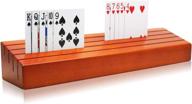 🃏 exqline wooden playing card holder tray rack organizer - perfect for kids, seniors, and adults - extended version (13.8 inch) for bridge, canasta & strategy card playing логотип