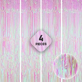 img 4 attached to 🎉 Pack of 4 XtraLarge White Transparent Foil Fringe Backdrops - 12.8x10 Ft Fringe Curtains Party Decorations, White Metallic Tinsel Foil Curtain Backdrop with Holographic Effect for Birthday Baby Shower
