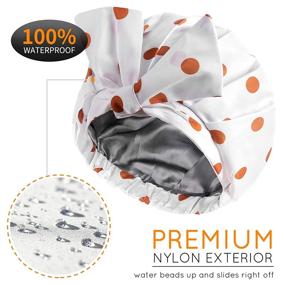 img 3 attached to Stylish Double Layer Shower Cap with Cute Bowknot - Polka Dot Orange, Extra Large and Adjustable Size for All Hair Styles