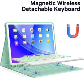 img 2 attached to 📱 iPad Pro 11 Inch 2021 Case with Keyboard, iPad Air 4 Smart Trackpad, 7 Color Backlit, Wireless Detachable Keyboard, Pencil Holder - Green