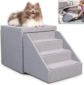 img 4 attached to 🐾 PetFusion Multi-Functional Pet Stairs: Foldable Cat & Dog Steps, Ottoman & Toy Basket. Storage + Great Window Perch (18x18x18”). Ideal Pet Steps for Couch, Bed, Window. Includes 1 Year Warranty.