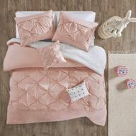 🛏️ urban habitat kids aurora duvet cover set - 100% cotton with tufted accent stripe poms and polka dot reverse - soft, all season bedding with corner ties, buttoned shams - full/queen size - blush logo