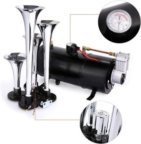 img 1 attached to 🚛 Hurbo 150DB Train Horns Kit for Trucks - Super Loud Air Horn Trumpet Set with 120 PSI Compressor and Gauge (Black)