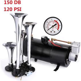 img 4 attached to 🚛 Hurbo 150DB Train Horns Kit for Trucks - Super Loud Air Horn Trumpet Set with 120 PSI Compressor and Gauge (Black)