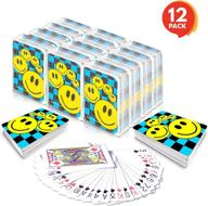 🃏 gamie mini smile playing cards deck - pack of 12 - 2.5 inches tall - blue checkerboard background - poker casino cards - carnival prize, party favor and gift idea for kids ages 3+ логотип