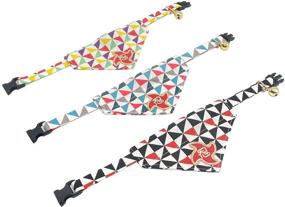 img 1 attached to 🐱 PetSoKoo Japan Ninja Bandana Cat Collar with Bell: 100% Cotton, Windmill Pattern, Cute Breakaway Girl Cat Collar - Soft