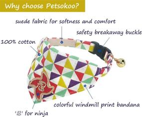 img 3 attached to 🐱 PetSoKoo Japan Ninja Bandana Cat Collar with Bell: 100% Cotton, Windmill Pattern, Cute Breakaway Girl Cat Collar - Soft