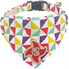 img 4 attached to 🐱 PetSoKoo Japan Ninja Bandana Cat Collar with Bell: 100% Cotton, Windmill Pattern, Cute Breakaway Girl Cat Collar - Soft