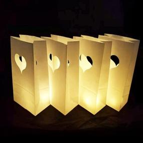 img 4 attached to 🏮 LightsFever-LED Luminaria Luminary Bags: 50pcs White Paper Bags with Lights for Diwali & Wedding Decorations (50 Pack, Heart Warm White)