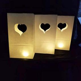 img 2 attached to 🏮 LightsFever-LED Luminaria Luminary Bags: 50pcs White Paper Bags with Lights for Diwali & Wedding Decorations (50 Pack, Heart Warm White)