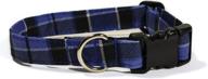 🐶 snazzy buffalo plaid blue gingham dog collar - handmade adjustable designer collars (s - 3/4") logo